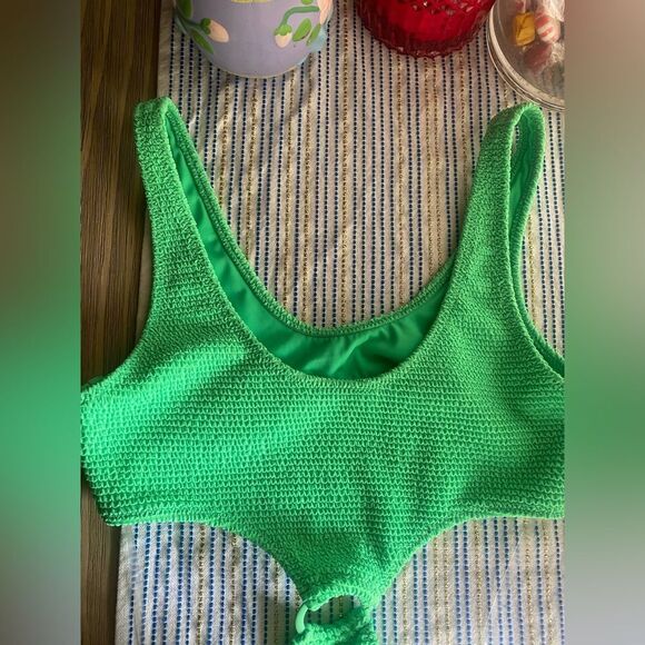 Pacsun La Hearts Small Neon Green Terry Cloth One Piece Halter Swimsuit Costume - Picture 3 of 8